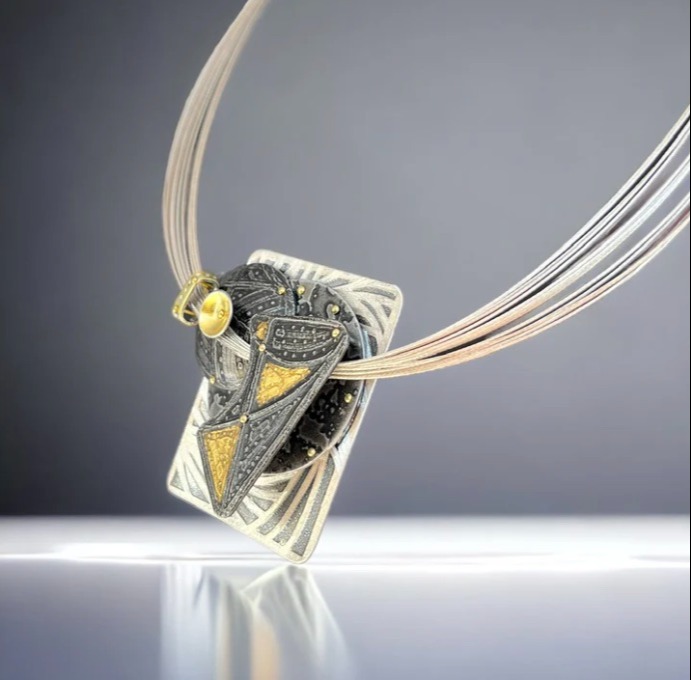 Celestial Geometry...sterling, steel and 24K gold 170